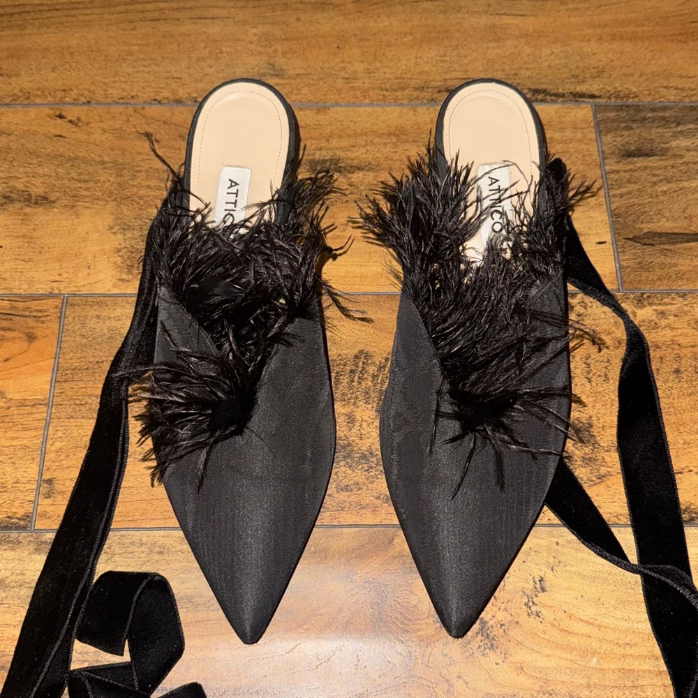 The Attico Feathered Strappy Heels